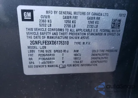 2013 Chevrolet Equinox Ltz z USA, uszkodzony, nr VIN 2GNFLFE3XD6176310